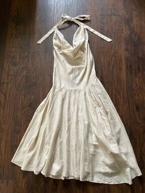 Classic Cream Halter open back Midi Dress -